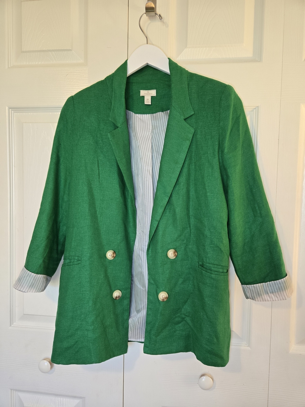 Jules & Leopold Emerald Green Double-Breasted Linen-Blend Blazer